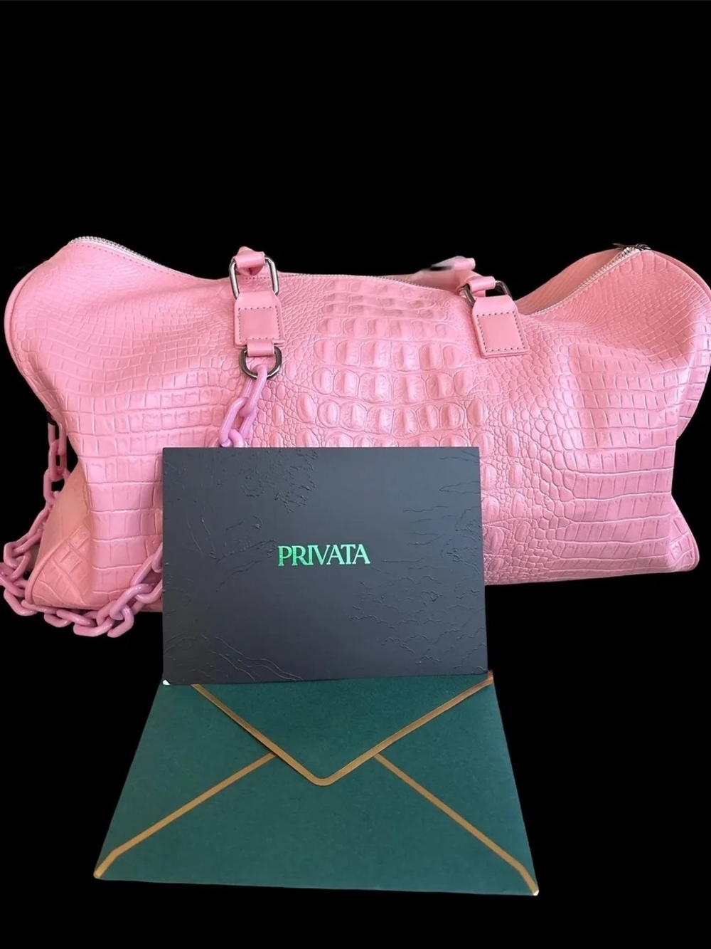 Privata Pink Croc-Embossed Leather Bag